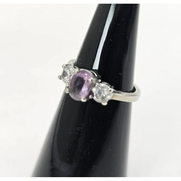 Amethyst & White Topaz Sterling Silver Ring Size 5.75 Elegant Oval Cut LI647 - Picture 5 of 16